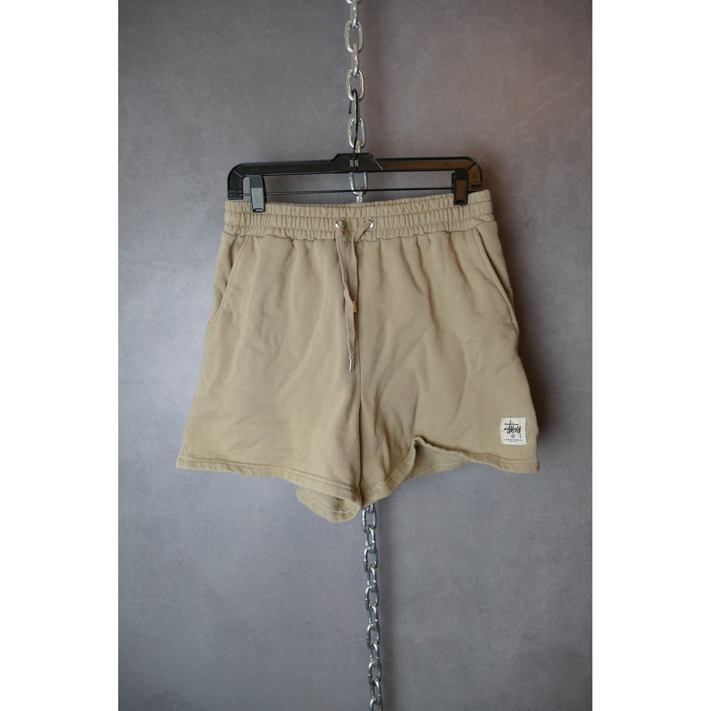 Stussy Beige Sweat Shorts Elastic Waist Drawstring‎ Logo Tag Size 12
